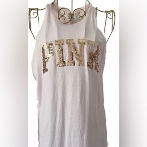 PINK Victoria's Secret Sequin Logo Braided Racerback Light Pink Tank